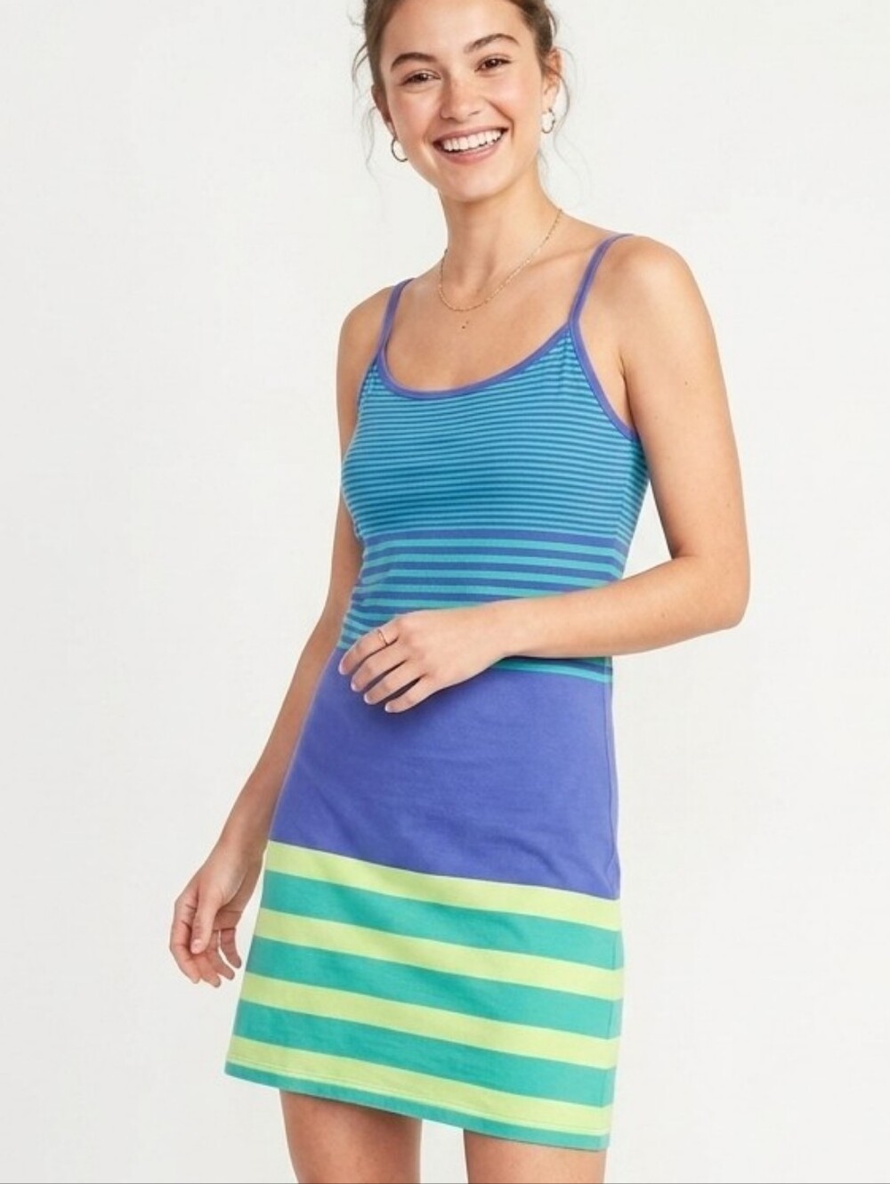 Derek Heart Blue, Teal & Lime Striped Mini Dress